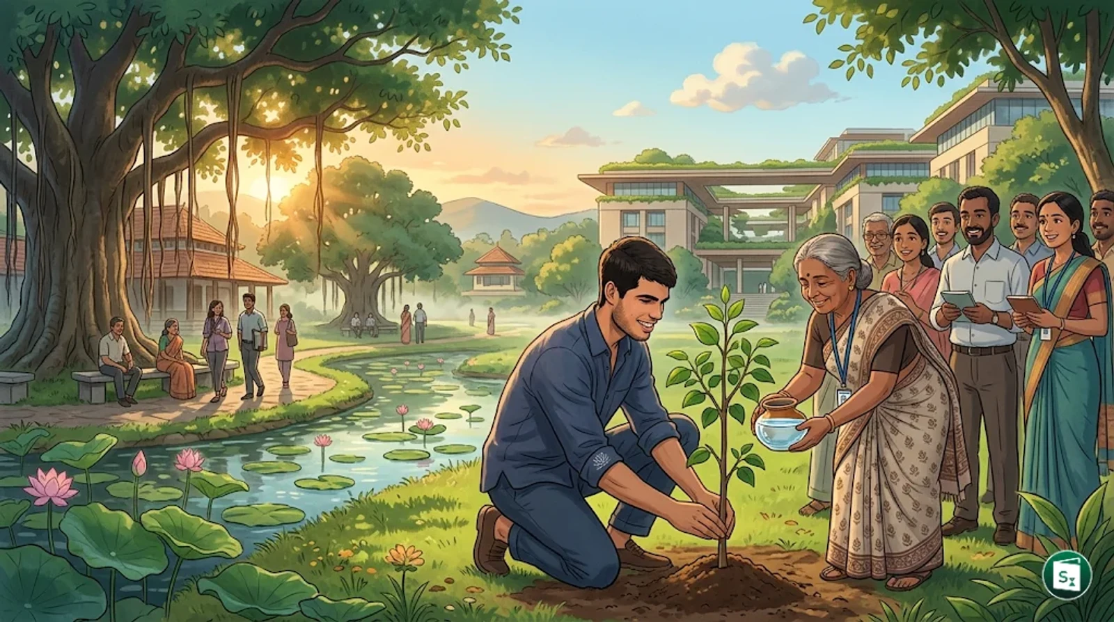 Carlos Alcaraz, dressed in professional attire, shaking hands with an Infosys representative at a tech-themed tennis court.