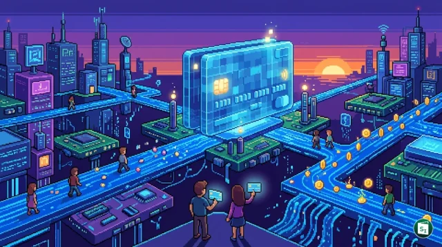 The CheQ AU Credit Card featuring an illuminated LED during a tap-to-pay transaction at a terminal.