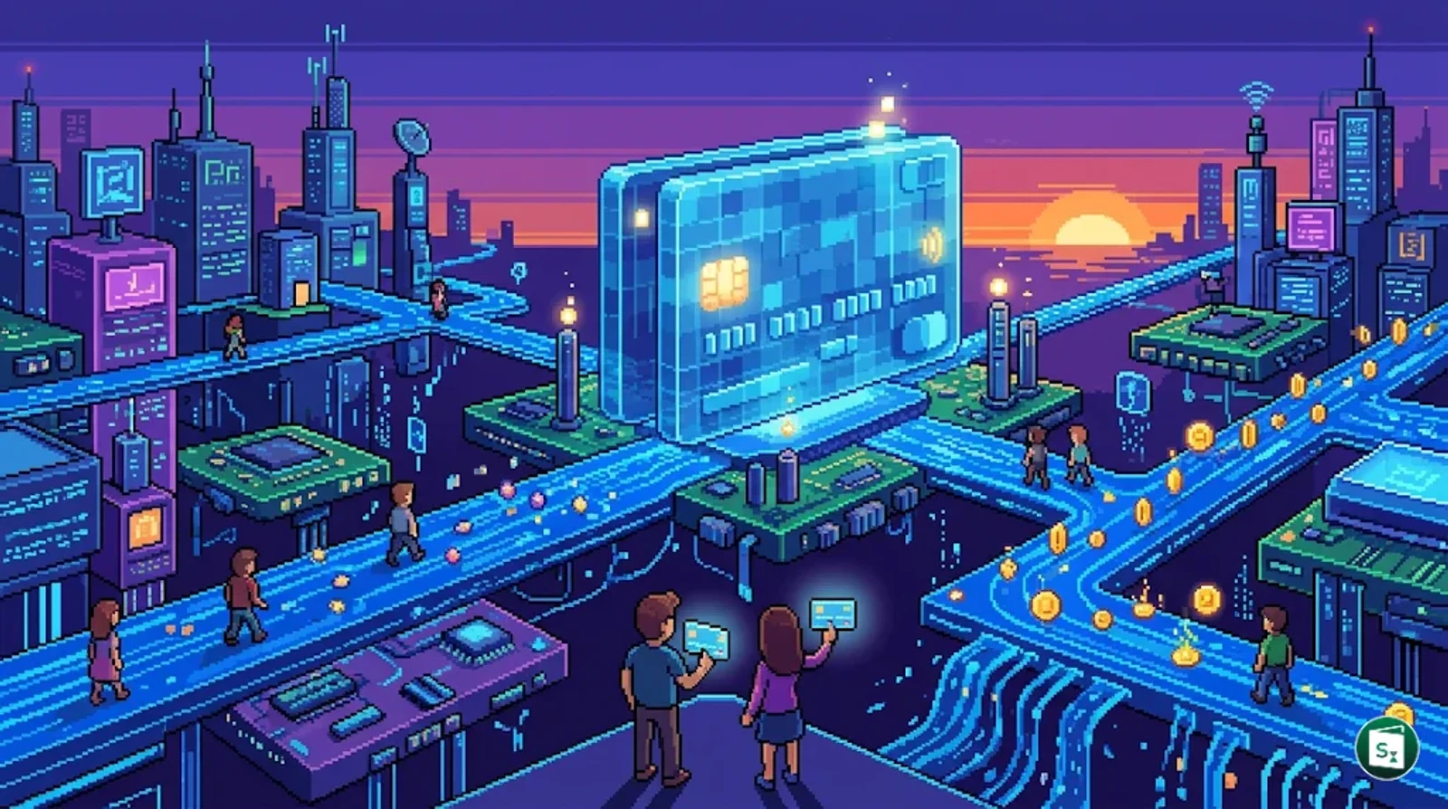 The CheQ AU Credit Card featuring an illuminated LED during a tap-to-pay transaction at a terminal.