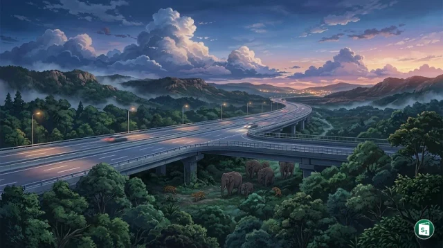 The elevated wildlife corridor of the Delhi-Dehradun Economic Corridor passing through forest area