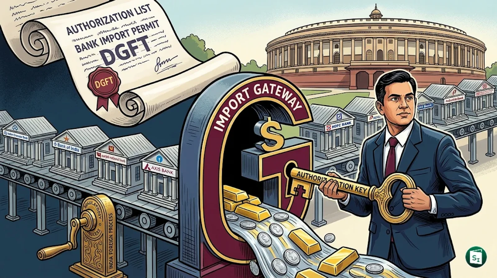 Representation of gold and silver bars representing precious metal imports