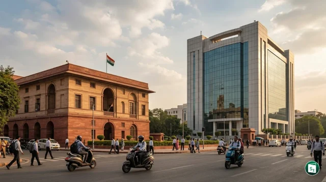 Digital representation of DoT and SEBI collaborating for financial security