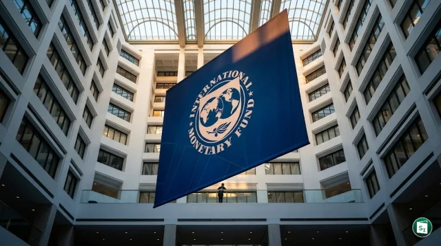 Digital representation of economic growth charts and the International Monetary Fund logo