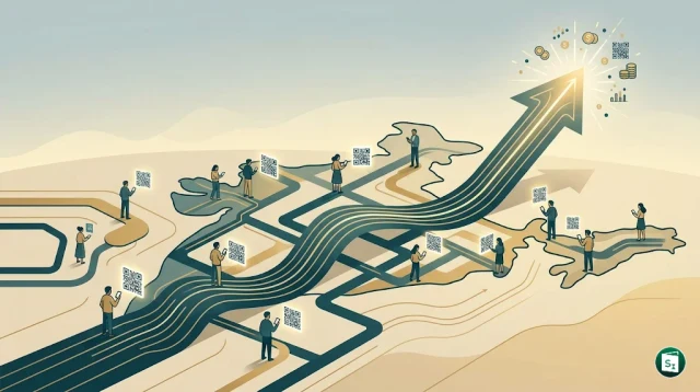 Representation of digital payment growth in India showing UPI and QR code symbols