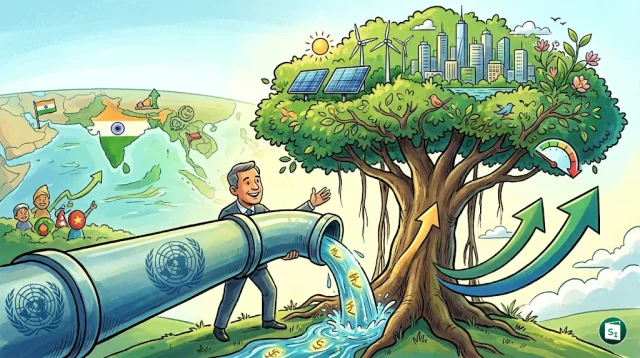 Economic growth chart with India map