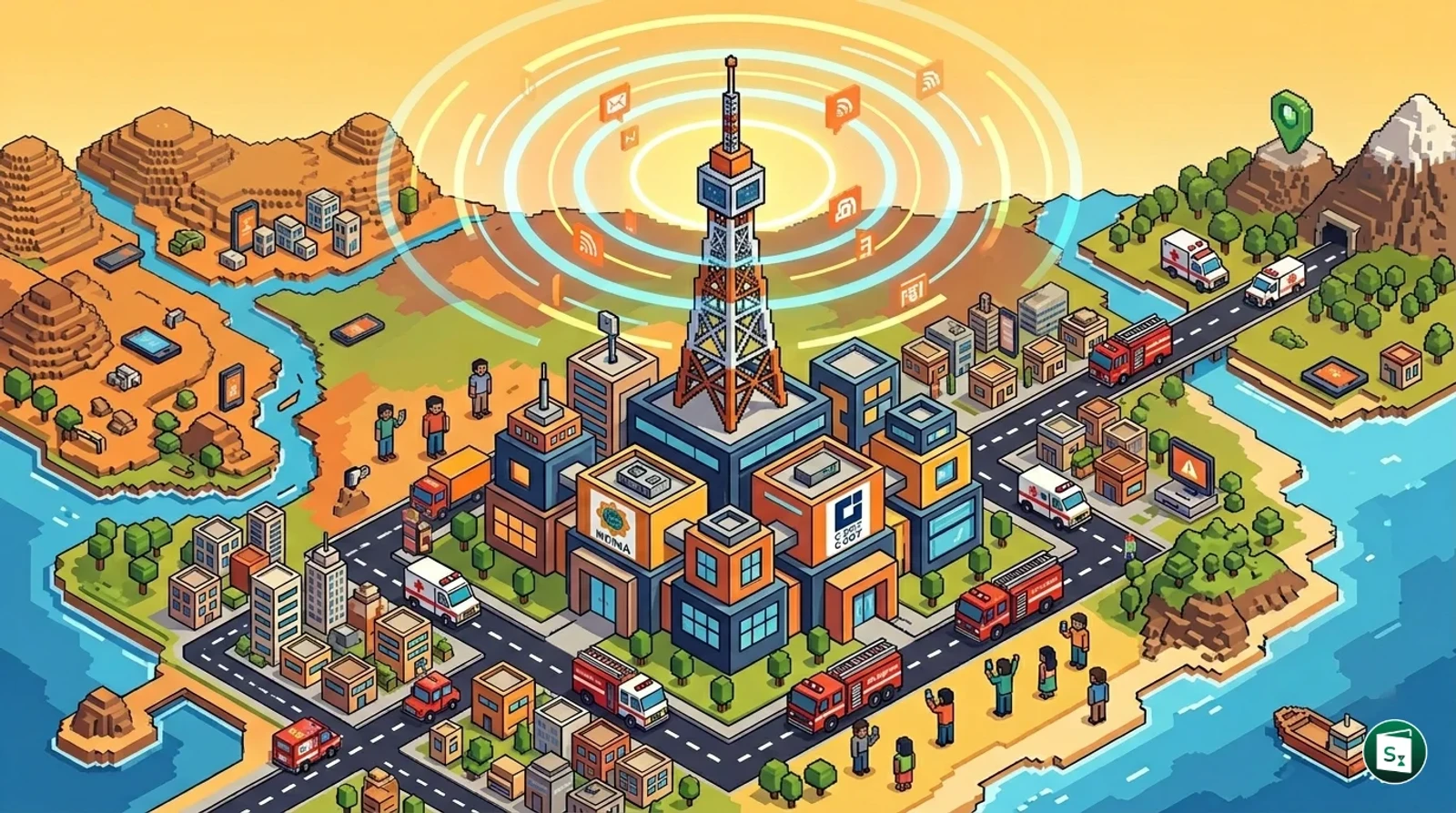 Digital representation of emergency alerts being sent to mobile phones across India