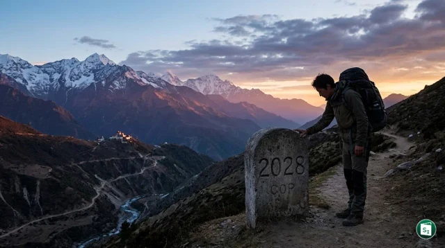 The United Nations Framework Convention on Climate Change (UNFCCC) logo and flags of participating nations at a climate summit.
