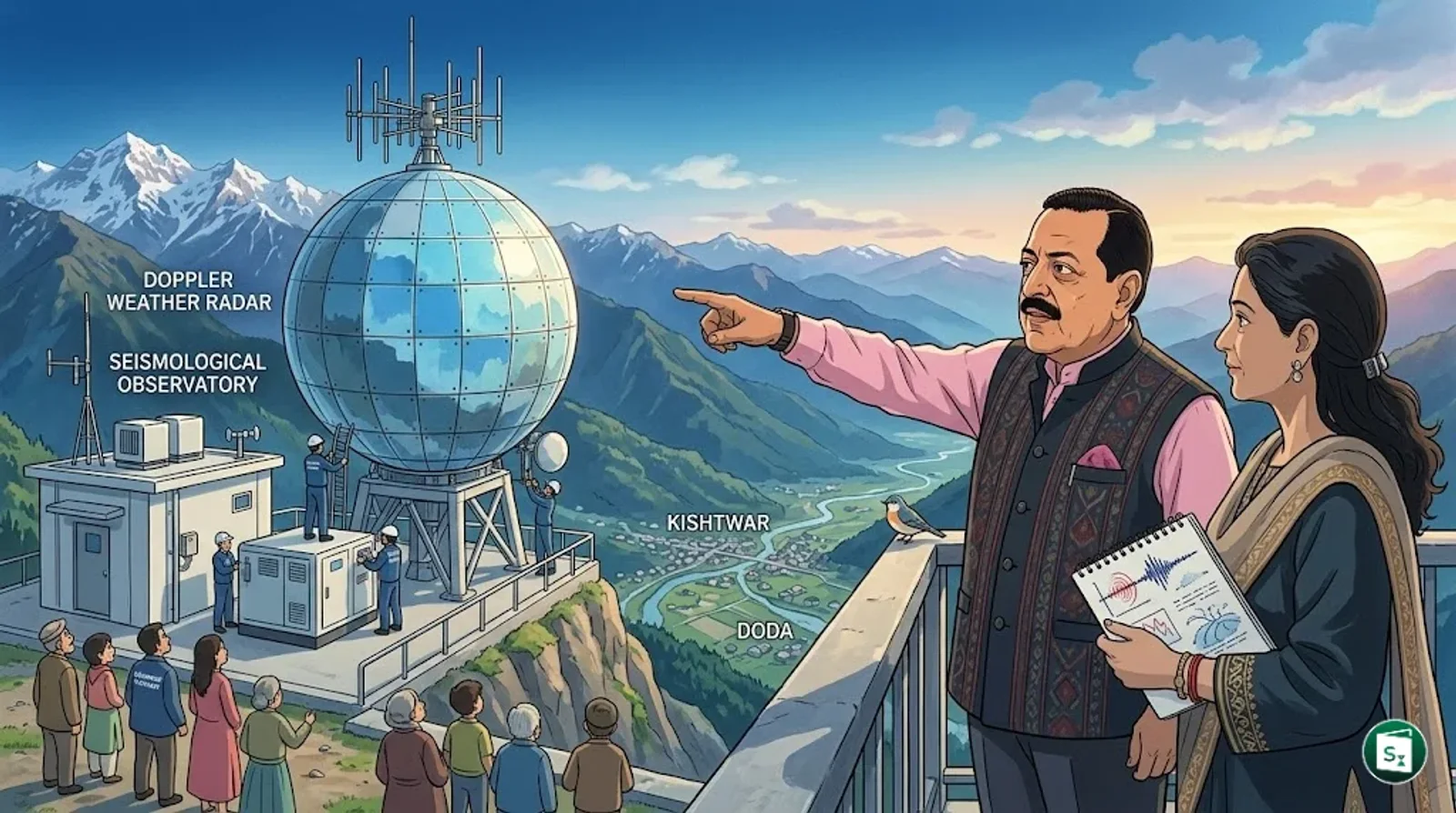 Digital representation of a weather radar and seismological station in the mountainous terrain of Jammu and Kashmir