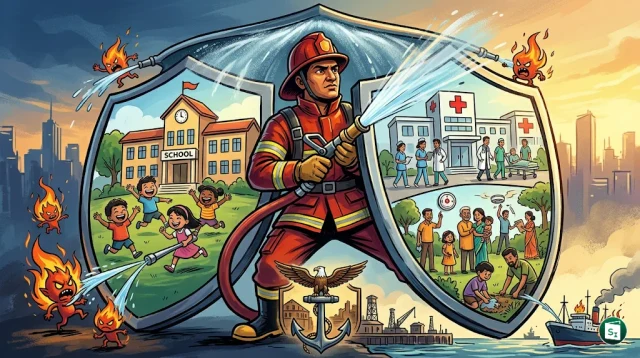 Firefighters during a drill on National Fire Service Day