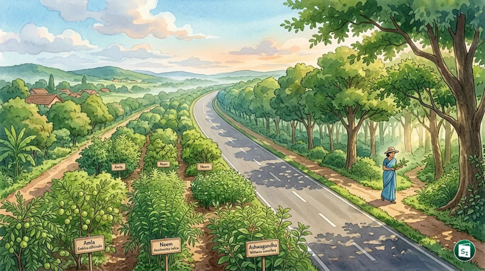 A thematic medicinal tree plantation along a national highway under the Arogya Van initiative