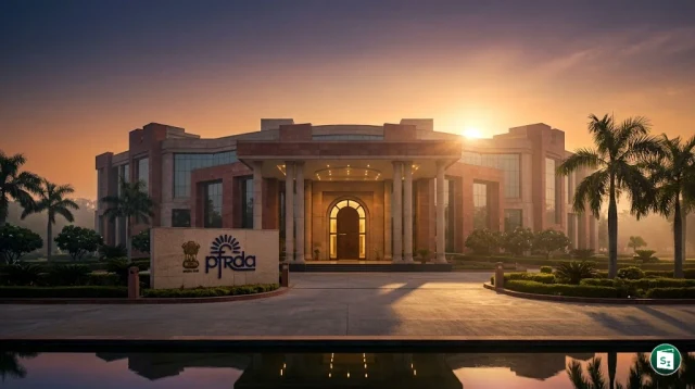 PFRDA logo and a conceptual image representing pension and retirement savings