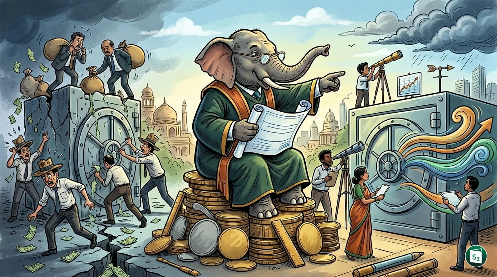 Reserve Bank of India building and financial symbols representing credit loss provisioning