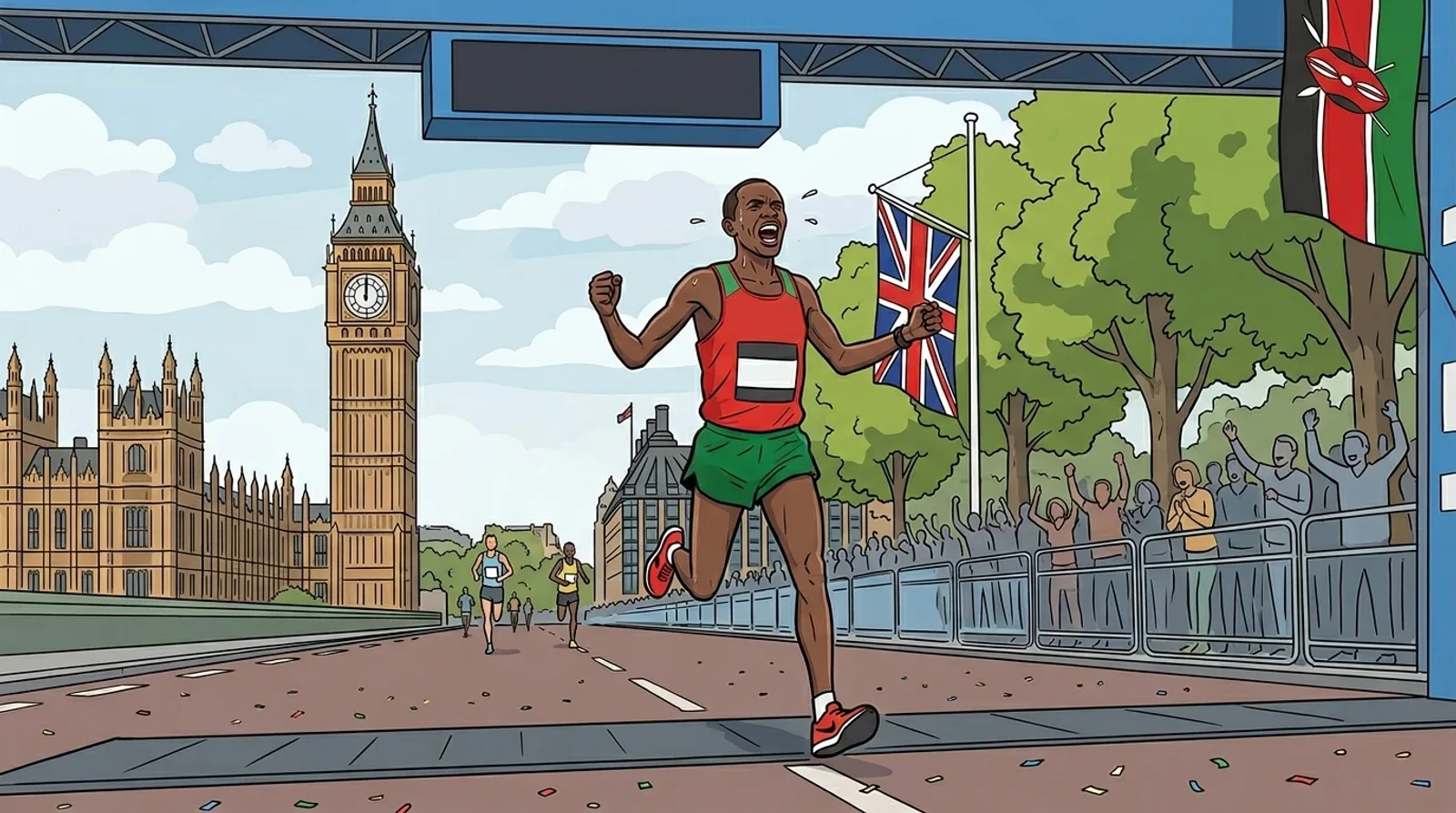 Sabastian Kimaru Sawe crossing the finish line at the London Marathon 2026