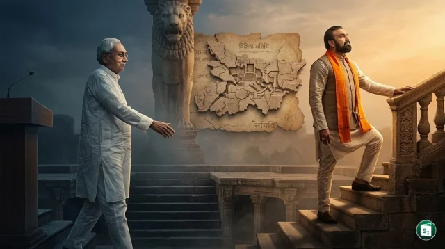 Samrat Choudhary taking oath as the Chief Minister of Bihar in the presence of the Governor.