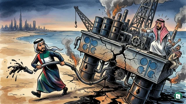 UAE flag and OPEC logo representing the withdrawal from the oil alliance