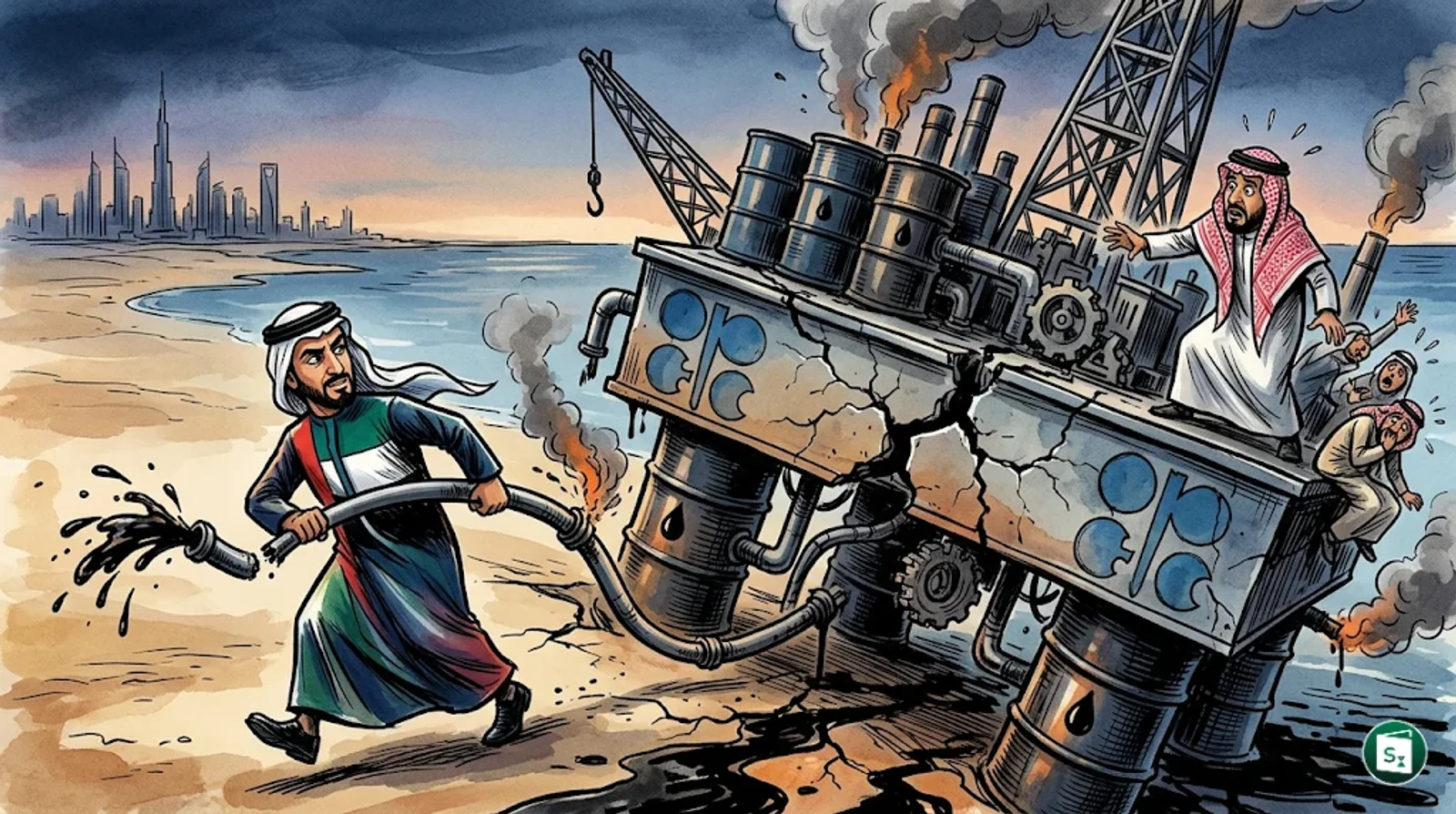 UAE flag and OPEC logo representing the withdrawal from the oil alliance