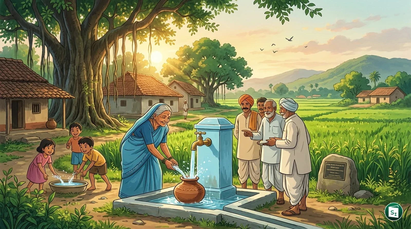 A rural water supply tap providing clean water to a village in Uttar Pradesh