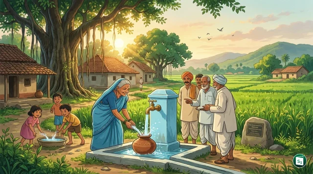 A rural water supply tap providing clean water to a village in Uttar Pradesh