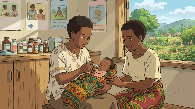 A microscopic view of malaria parasites and a conceptual representation of infant healthcare