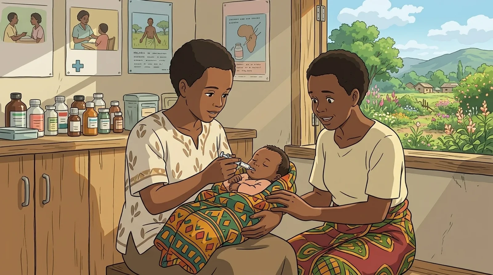 A microscopic view of malaria parasites and a conceptual representation of infant healthcare