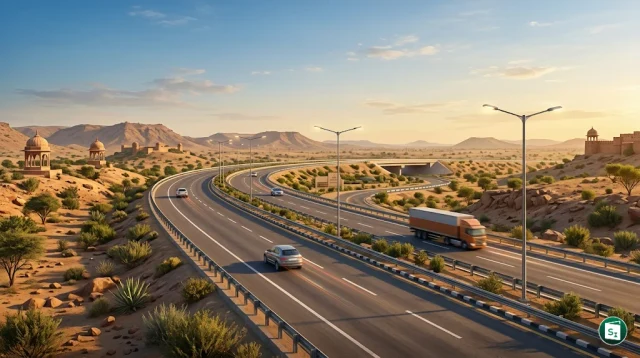 A scenic view of a modern highway corridor representing infrastructure development